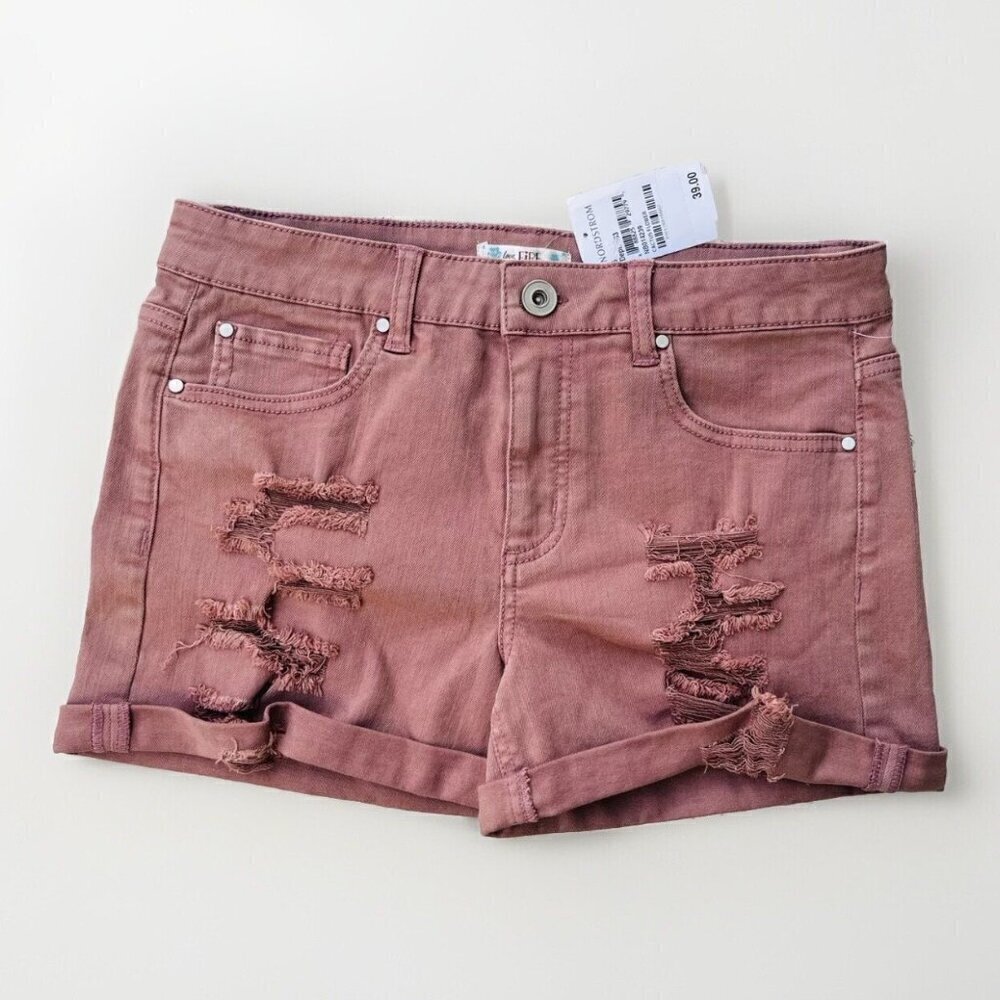 Love Fire Juniors Denim Rose Cactus Flower Distressed Cuffed Shorts Size 5